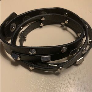 Black Studded Faux Leather Wrap Bracelet